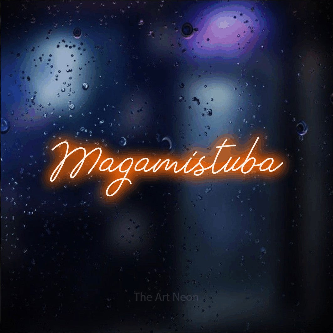 LED neon sign reading “Magamistuba”, arranged in a single line.