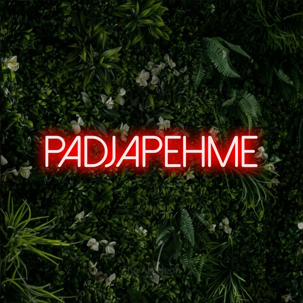LED neon sign reading “PADJAPEHME”, arranged in a single line.