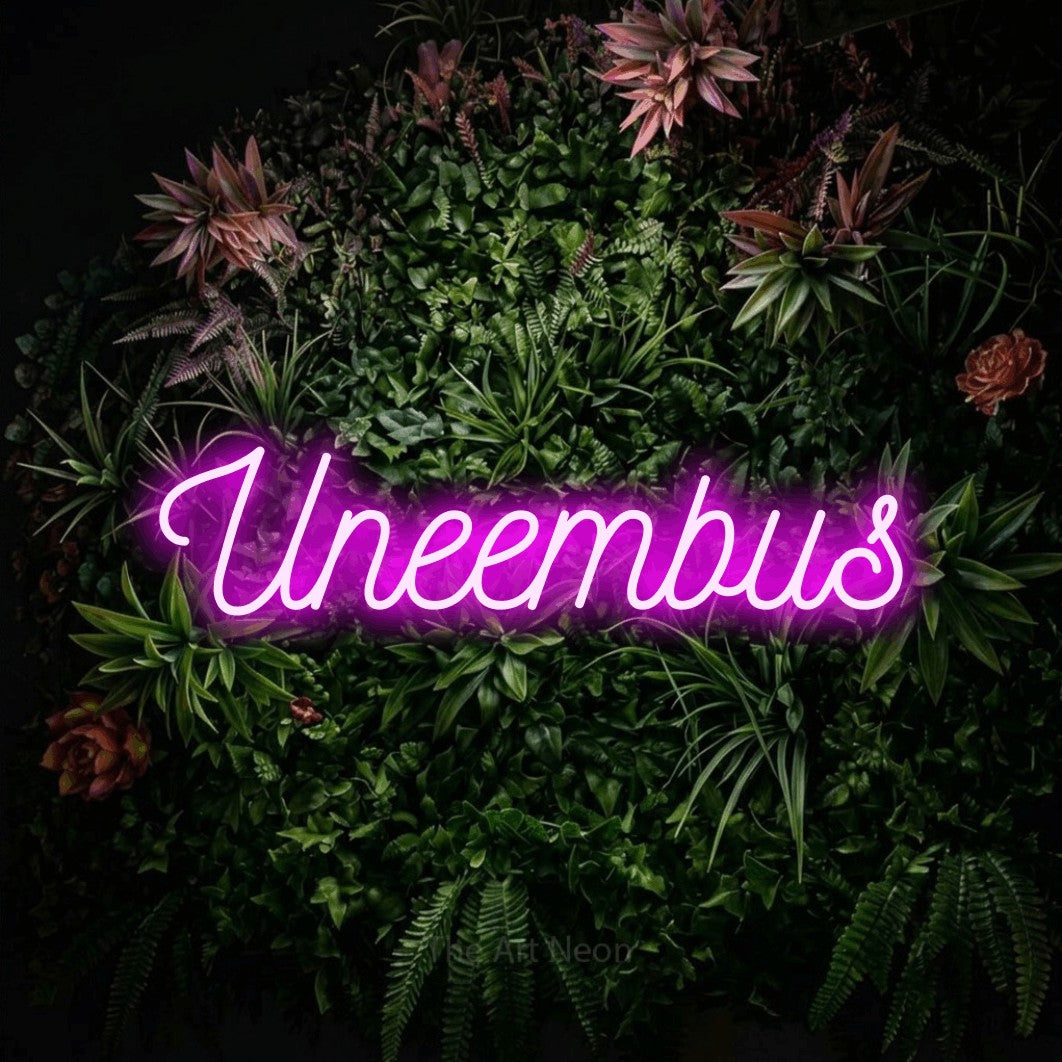 LED neon sign reading “Uneembus”, arranged in a single line.