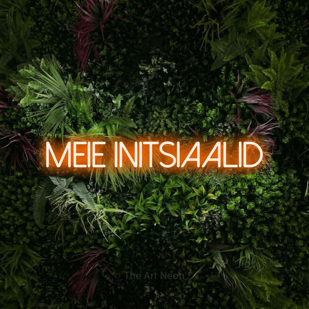 LED neon sign reading “Meie Initsiaalid”, arranged in a single line.