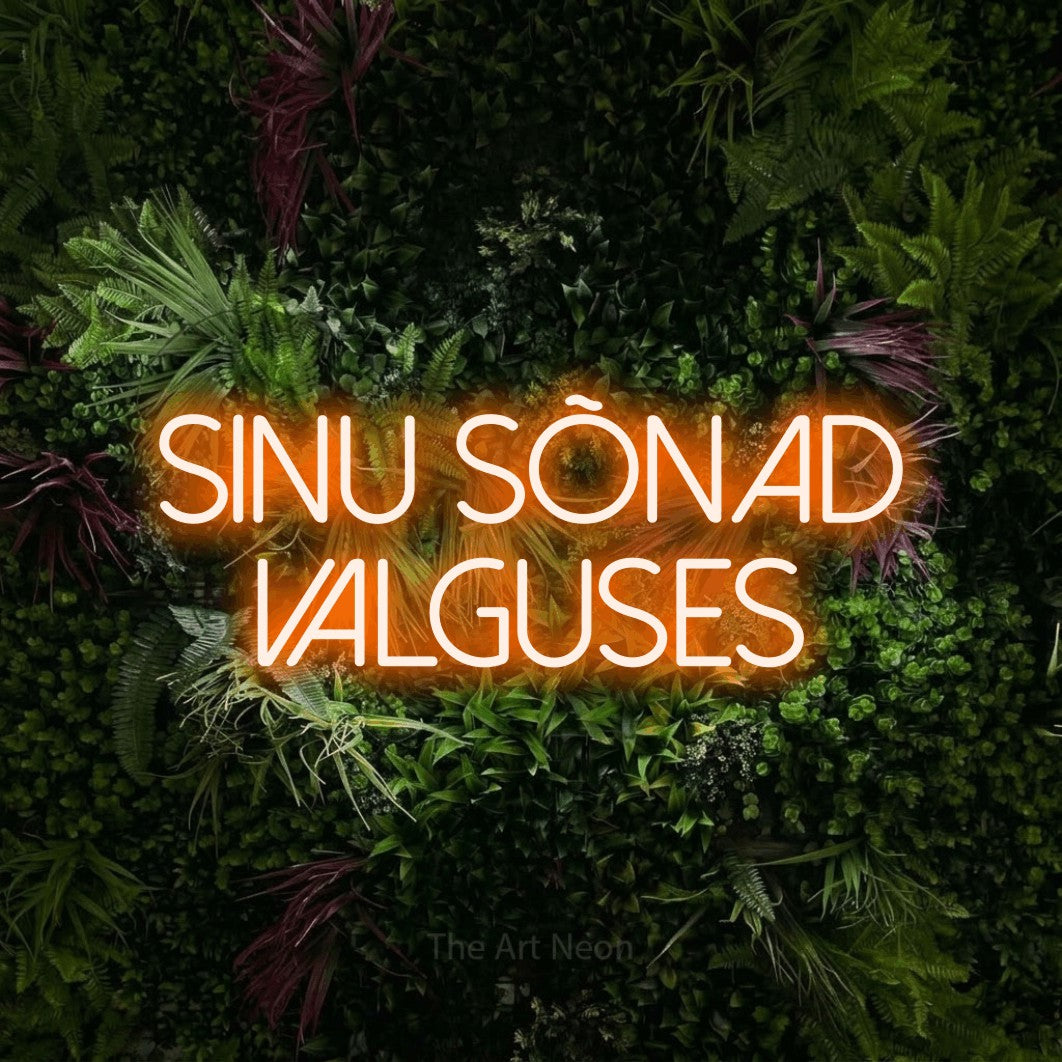 LED neon sign reading “sinu sõnad valguses”, arranged in 2 lines.