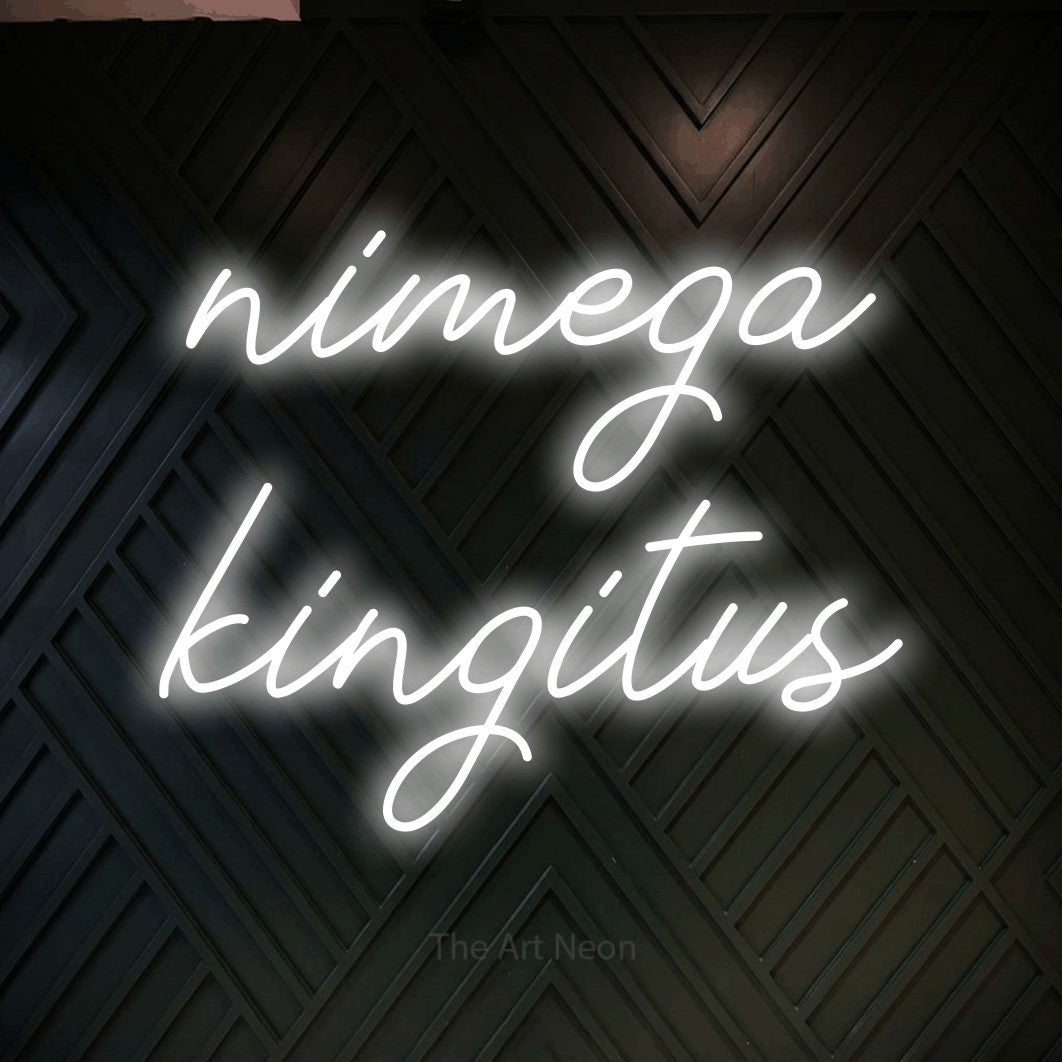 LED neon sign reading “nimega kingitus”, arranged in 2 lines.