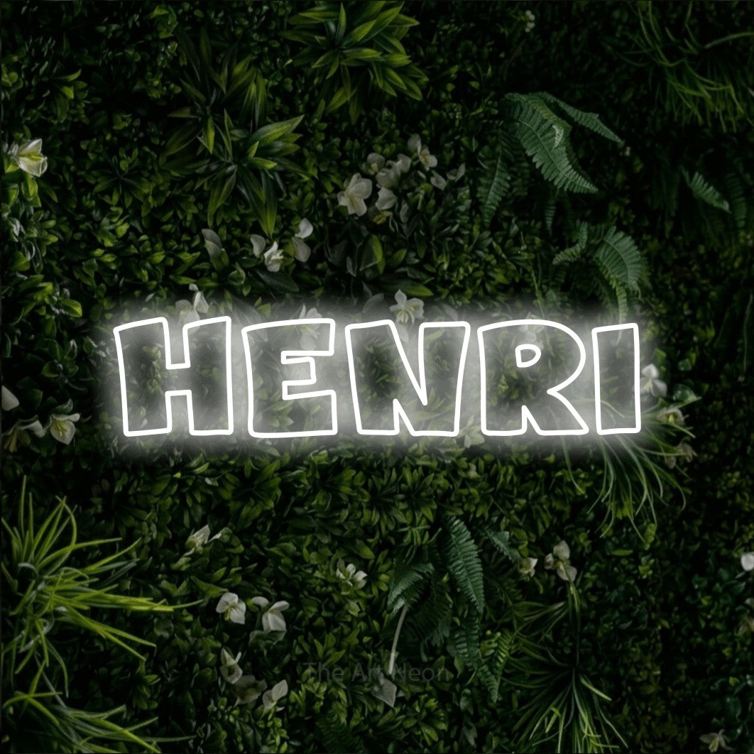 LED neon sign reading “Henri”, arranged in a single line.