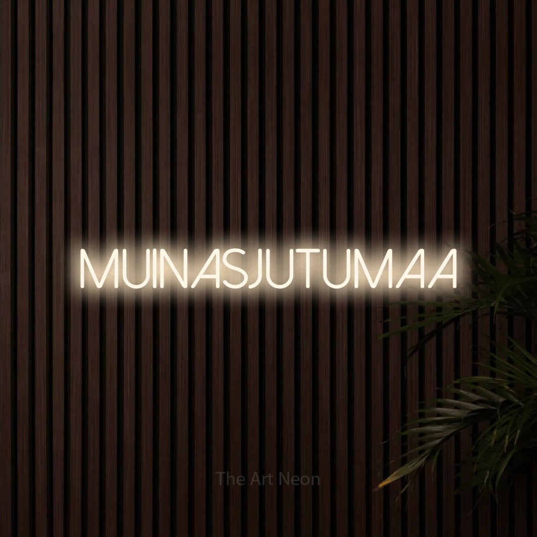 LED neon sign reading “muinasjutumaa”, arranged in a single line.