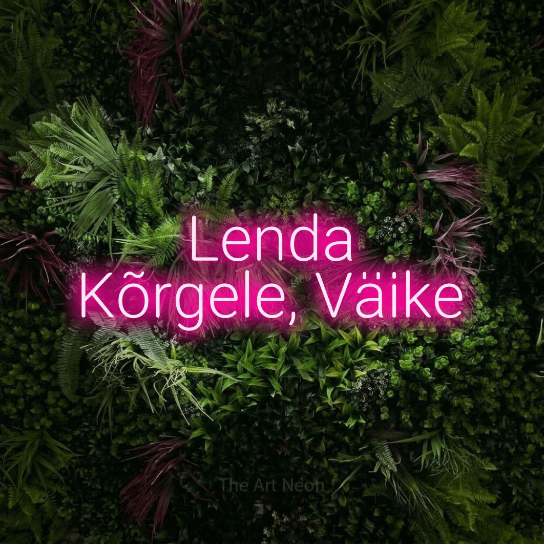 LED neon sign reading “Lenda Kõrgele, Väike”, arranged in 2 lines.