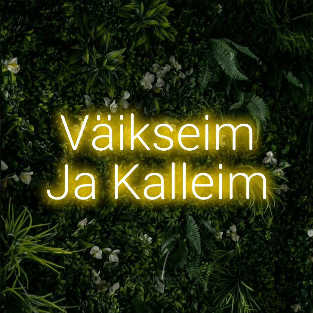 LED neon sign reading “Väikseim Ja Kalleim”, arranged in 2 lines.
