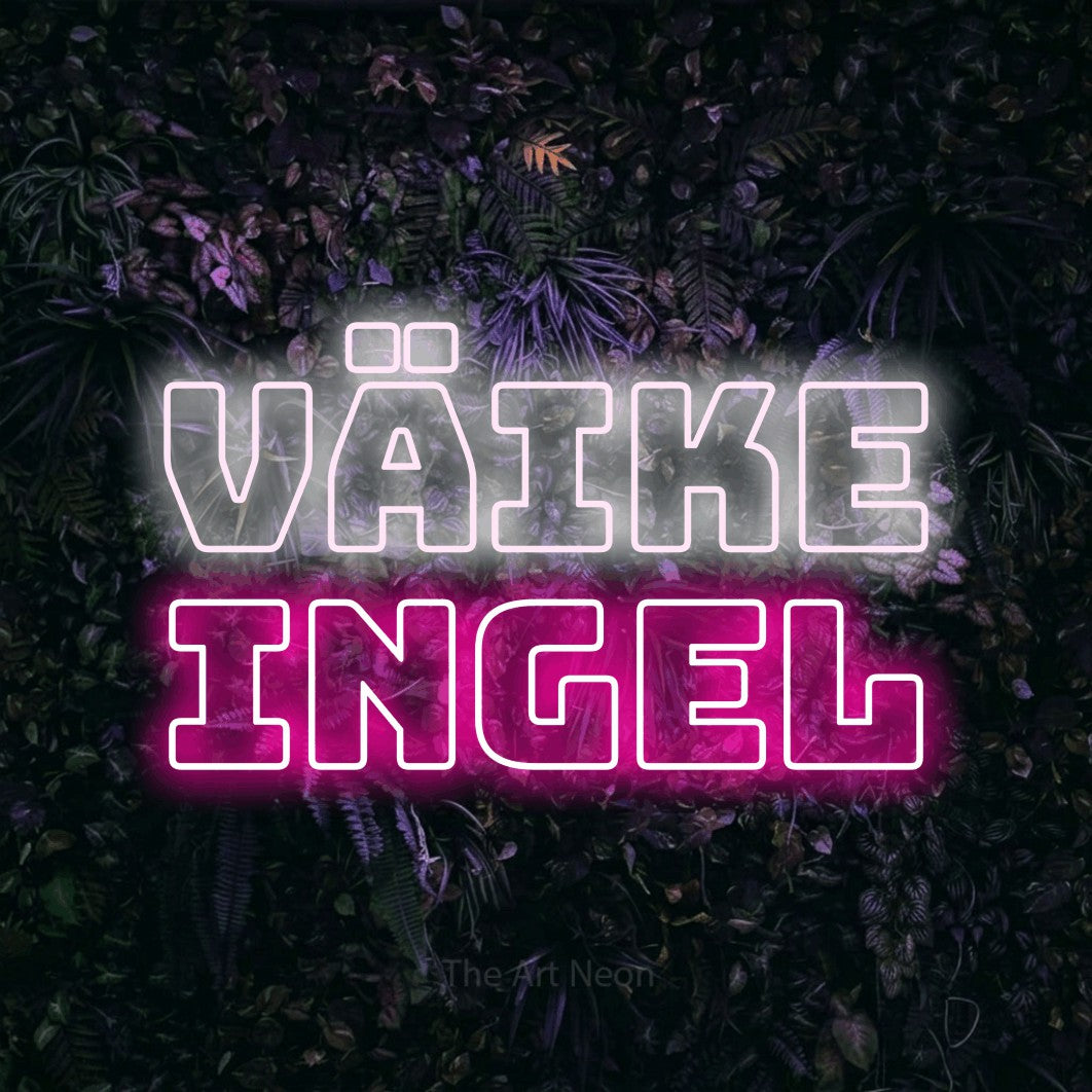 LED neon sign reading “väike ingel”, arranged in 2 lines.