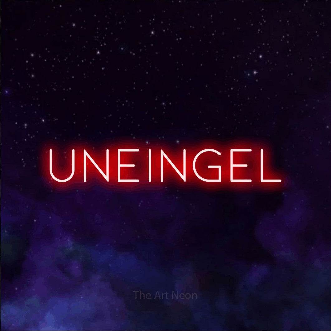 LED neon sign reading “Uneingel”, arranged in a single line.