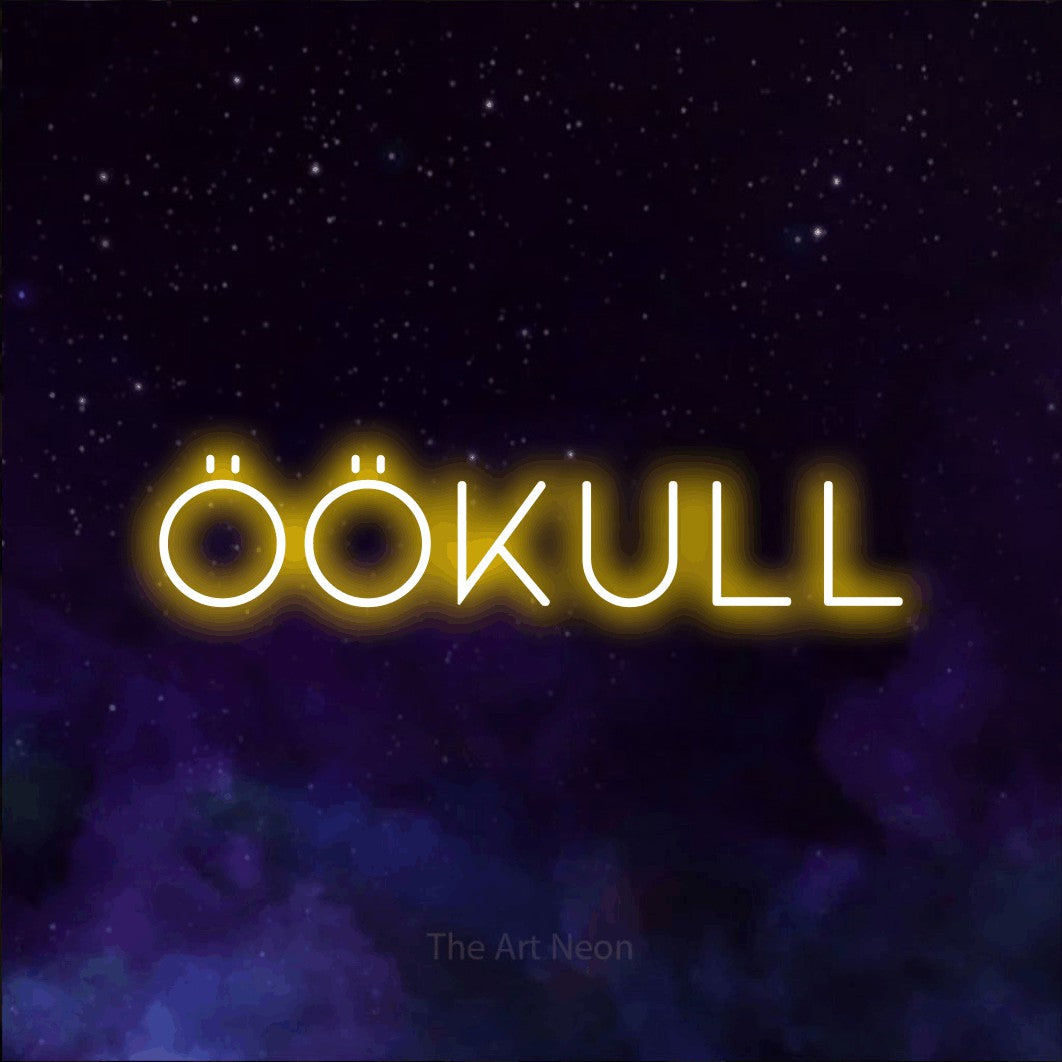 LED neon sign reading “ÖÖKULL”, arranged in a single line.