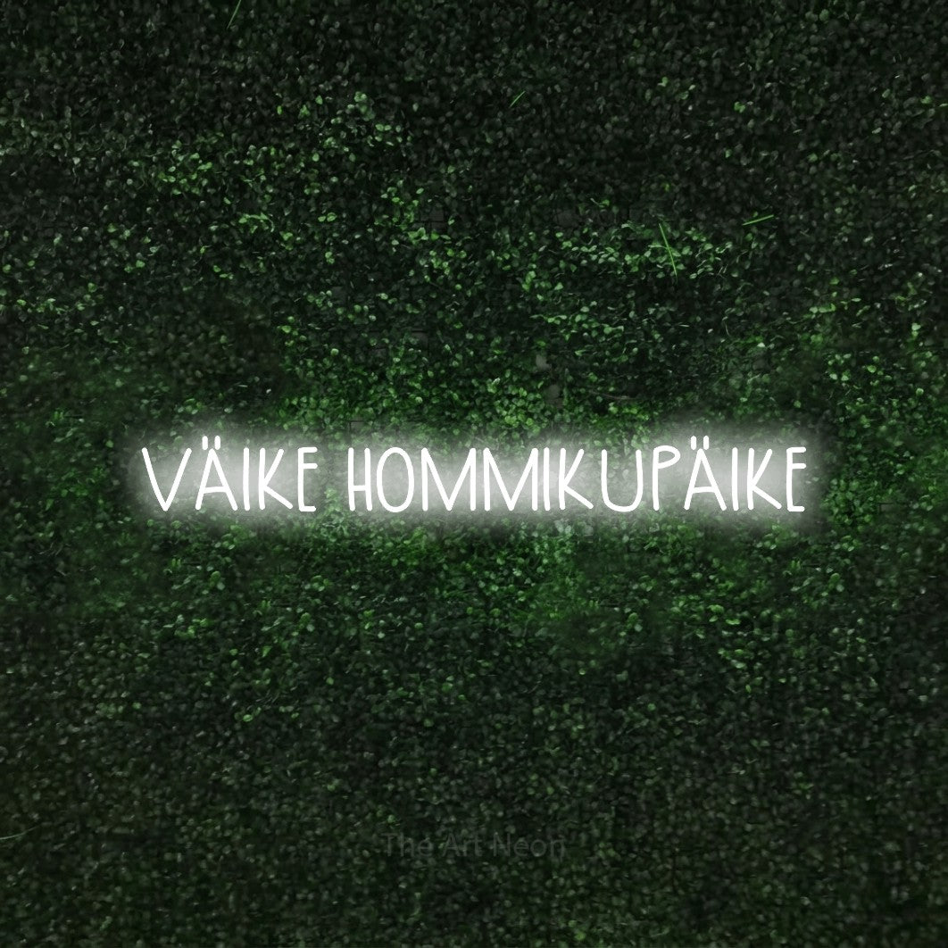 LED neon sign reading “VÄIKE HOMMIKUPÄIKE”, arranged in a single line.
