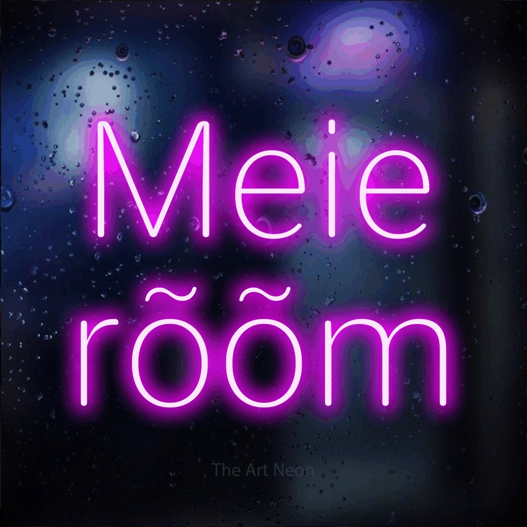 LED neon sign reading “Meie rõõm”, arranged in 2 lines.