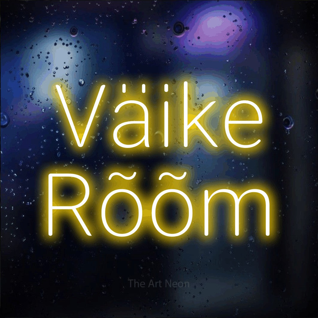 LED neon sign reading “Väike Rõõm”, arranged in 2 lines.