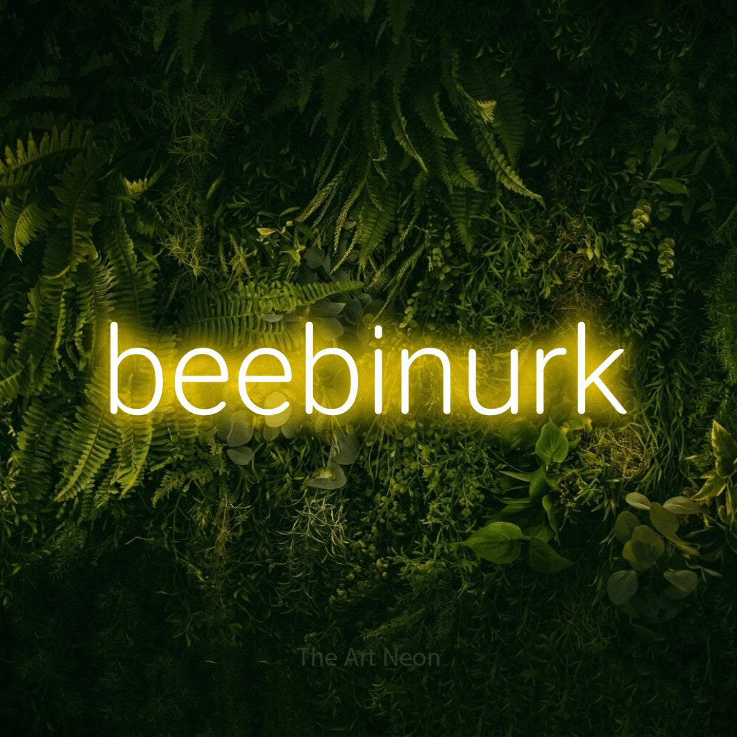LED neon sign reading “beebinurk”, arranged in a single line.