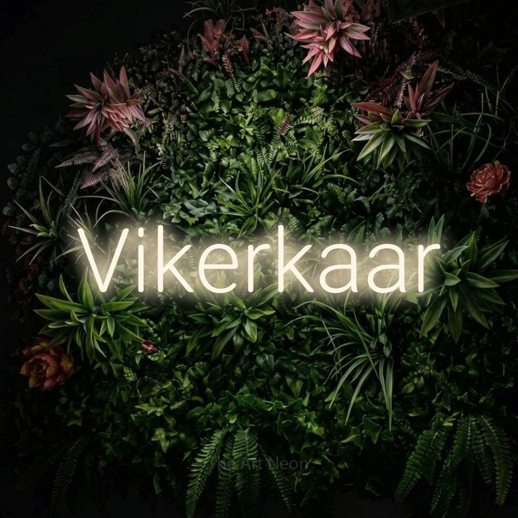 LED neon sign reading “Vikerkaar”, arranged in a single line.