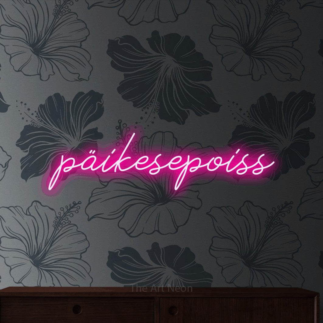 LED neon sign reading “päikesepoiss”, arranged in a single line.