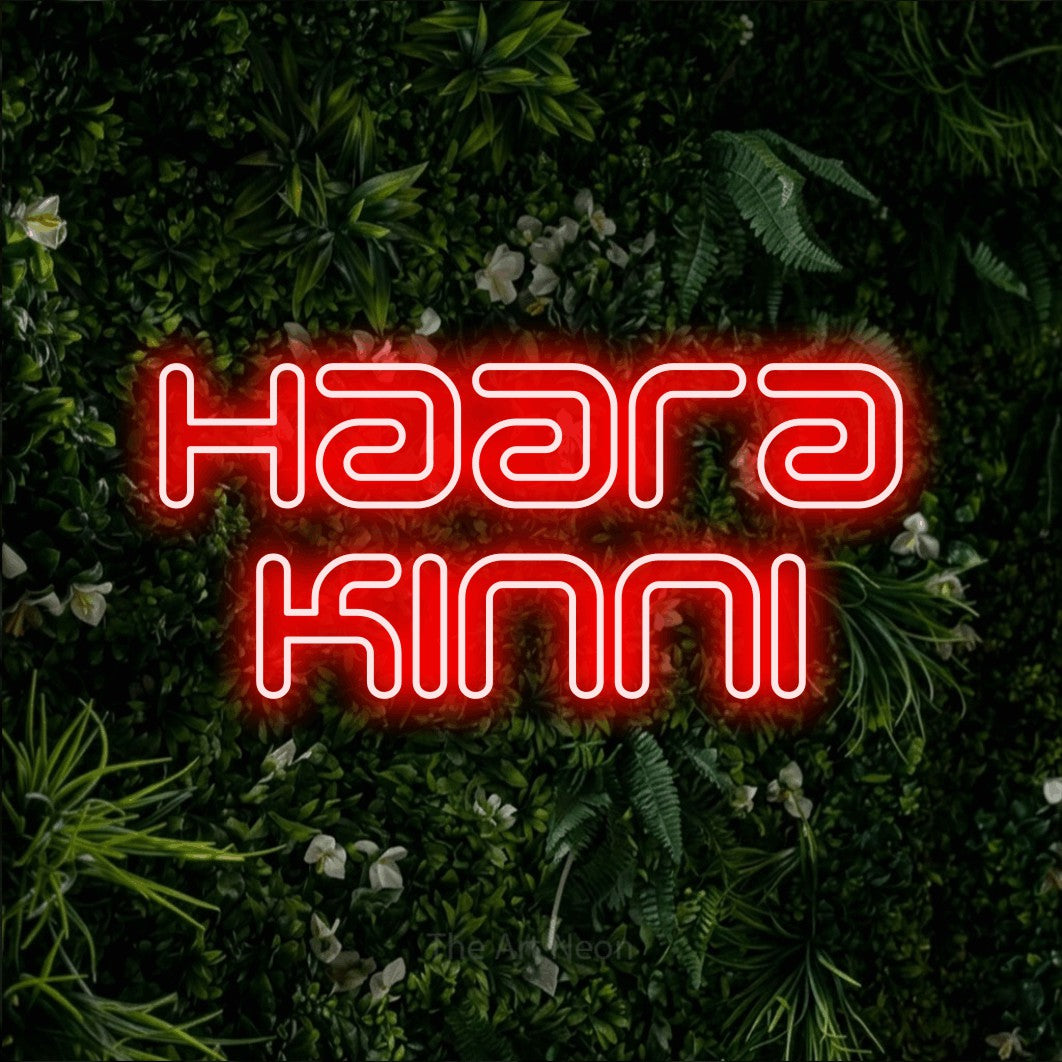 LED neon sign reading “Haara Kinni”, arranged in 2 lines.