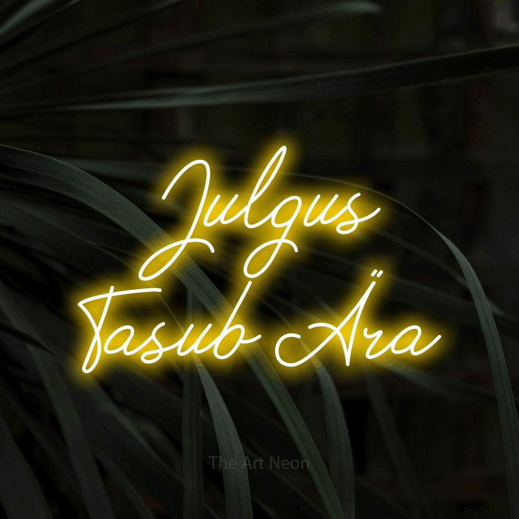 LED neon sign reading “Julgus Tasub Ära”, arranged in 2 lines.