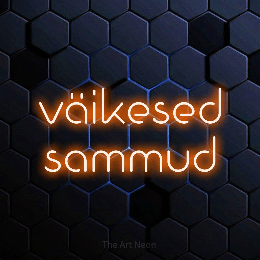 LED neon sign reading “väikesed sammud”, arranged in 2 lines.