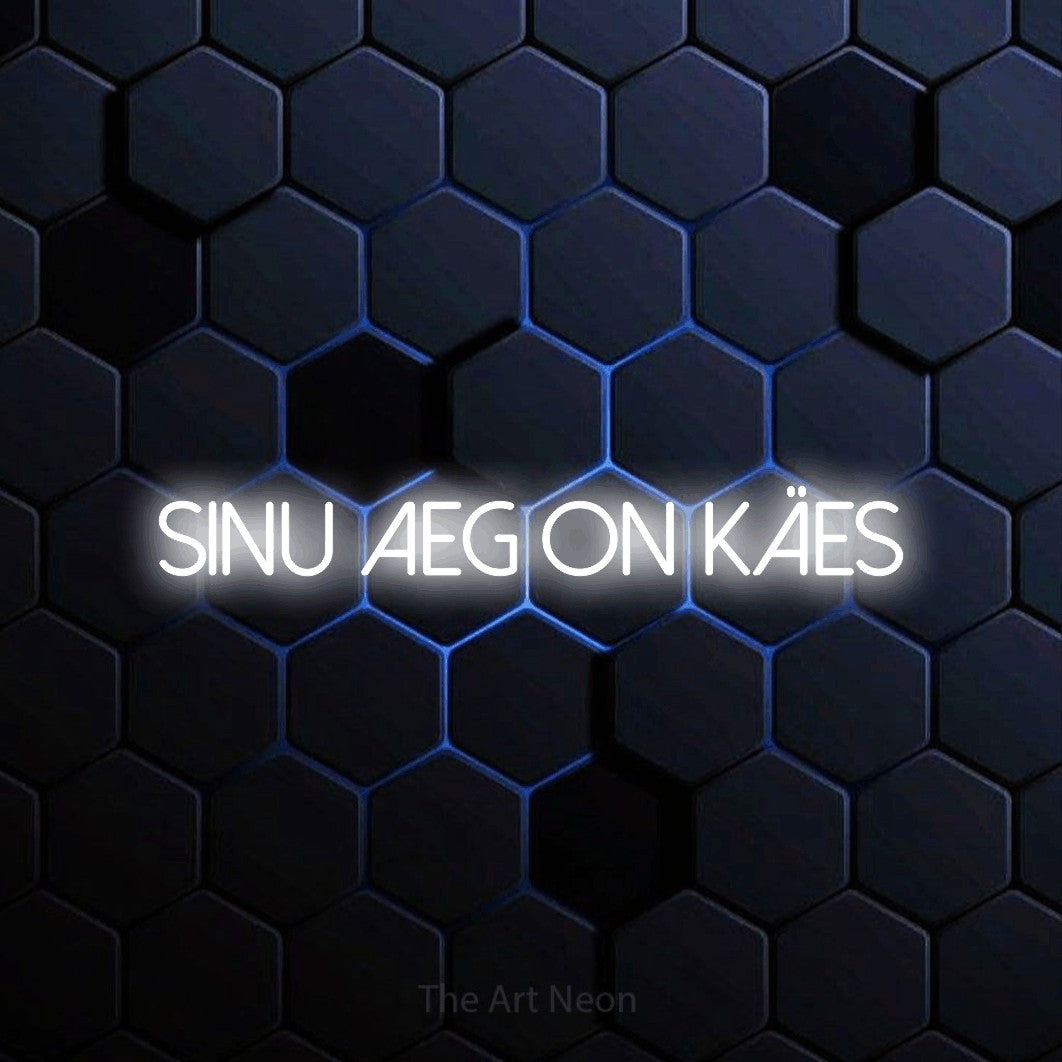 LED neon sign reading “Sinu Aeg On Käes”, arranged in a single line.
