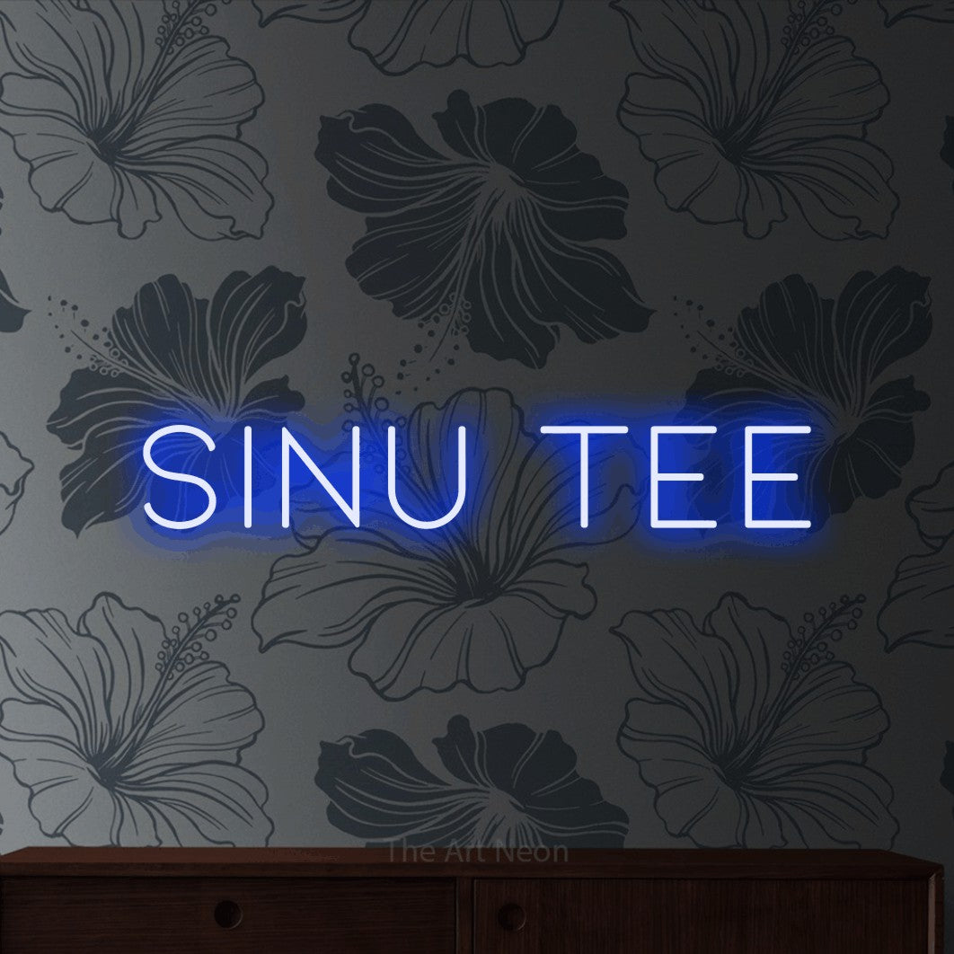 LED neon sign reading “sinu tee”, arranged in a single line.