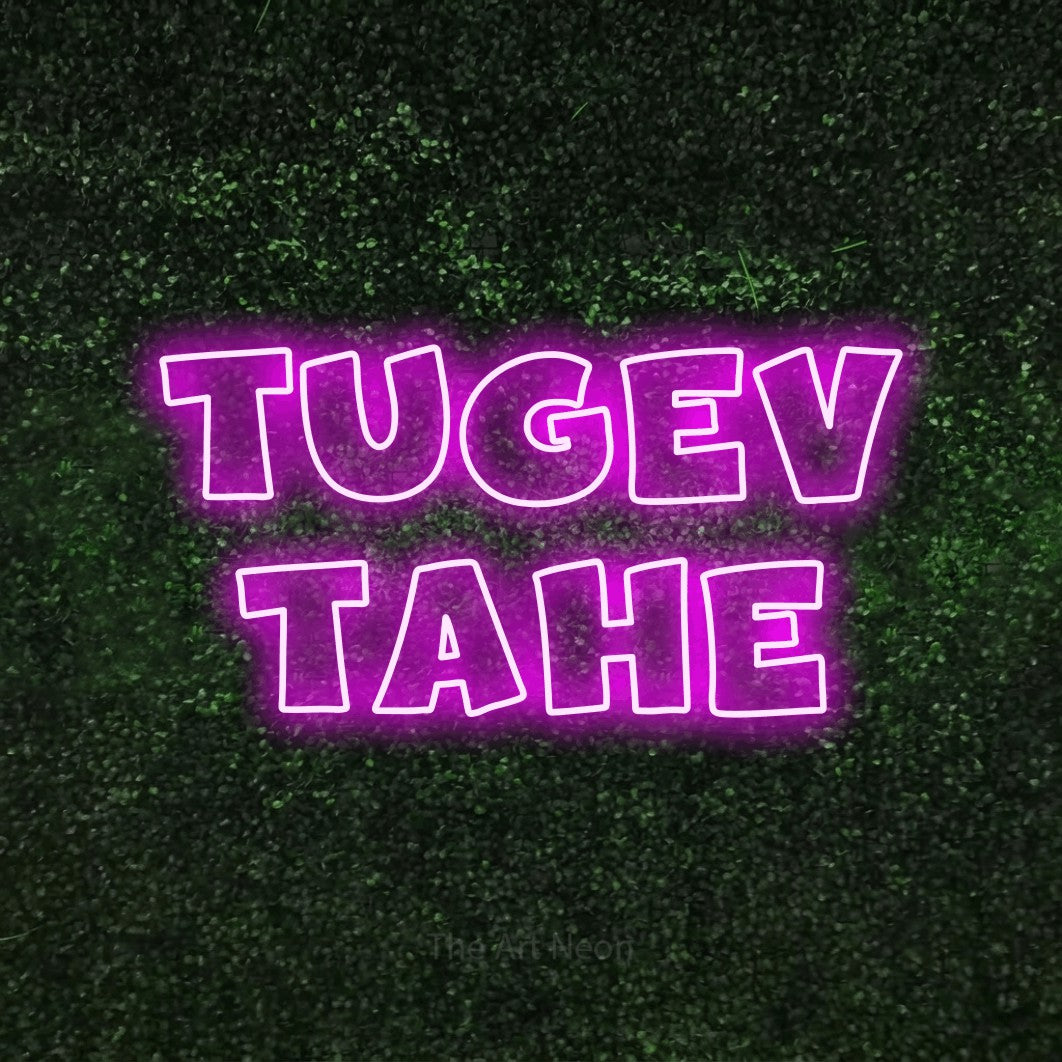 LED neon sign reading “tugev tahe”, arranged in 2 lines.