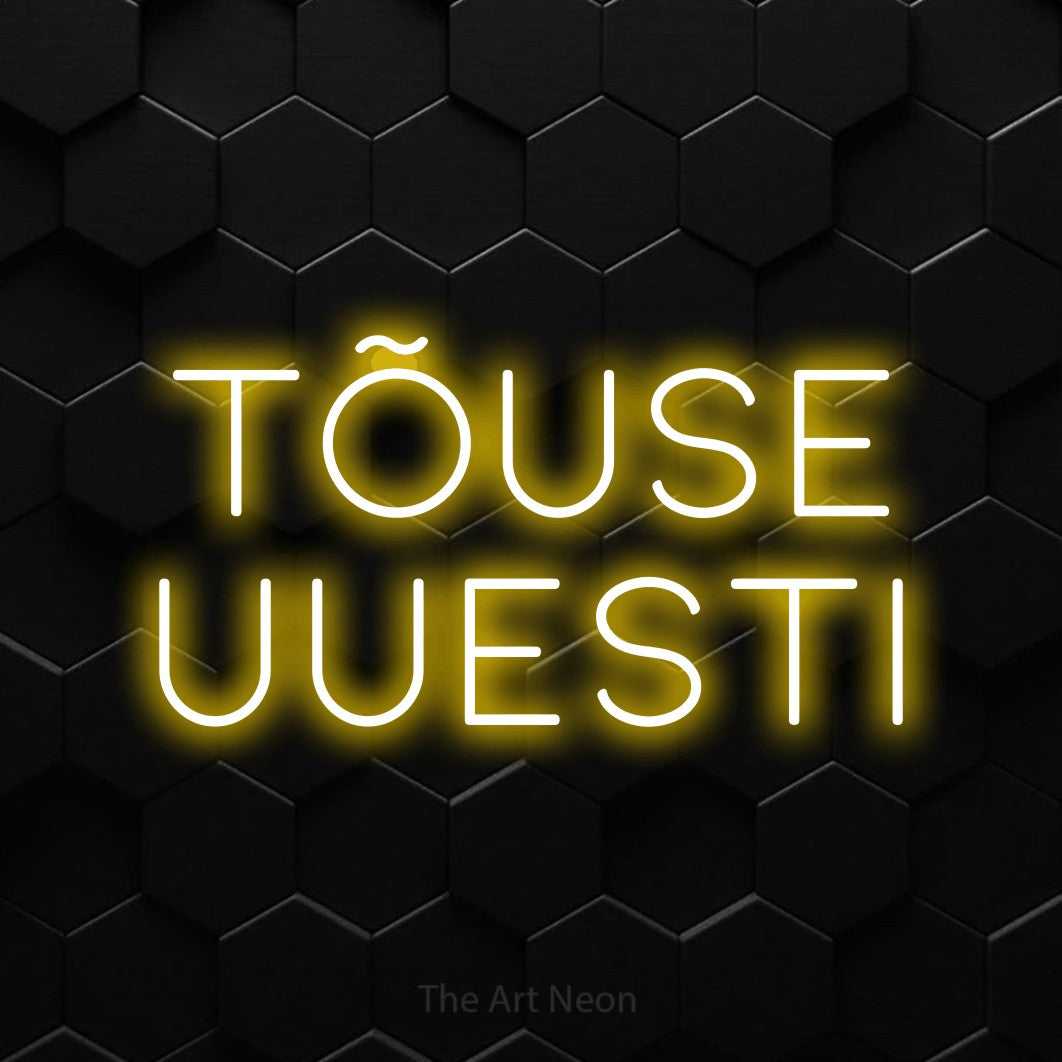 LED neon sign reading “Tõuse Uuesti”, arranged in 2 lines.