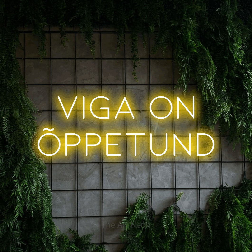 LED neon sign reading “Viga On Õppetund”, arranged in 2 lines.