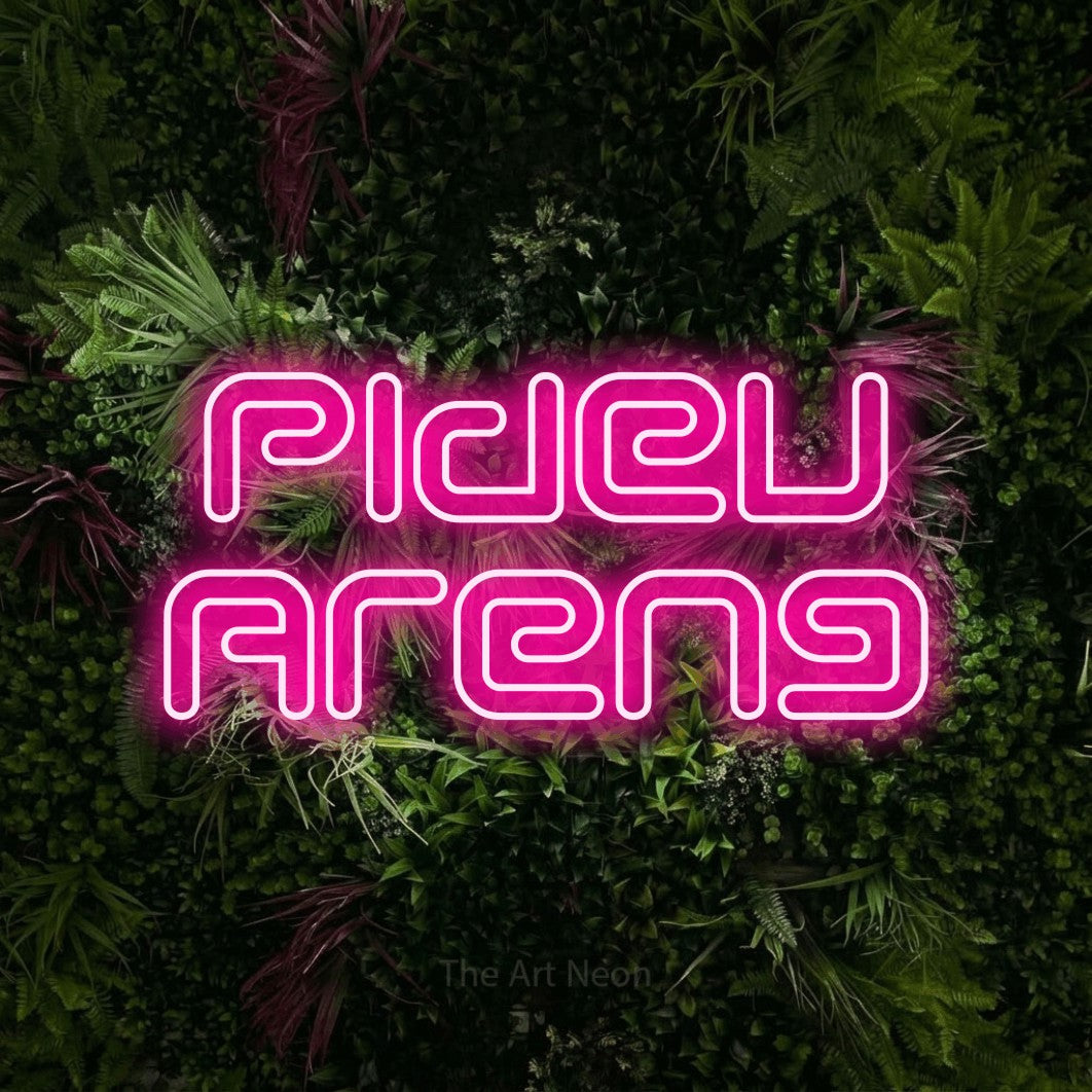 LED neon sign reading “Pidev Areng”, arranged in 2 lines.