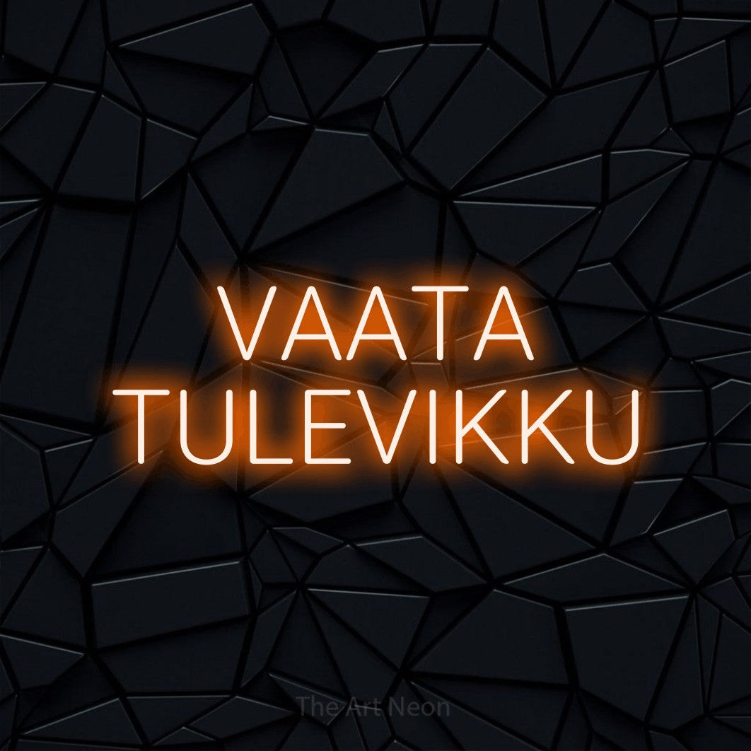LED neon sign reading “VAATA TULEVIKKU”, arranged in 2 lines.
