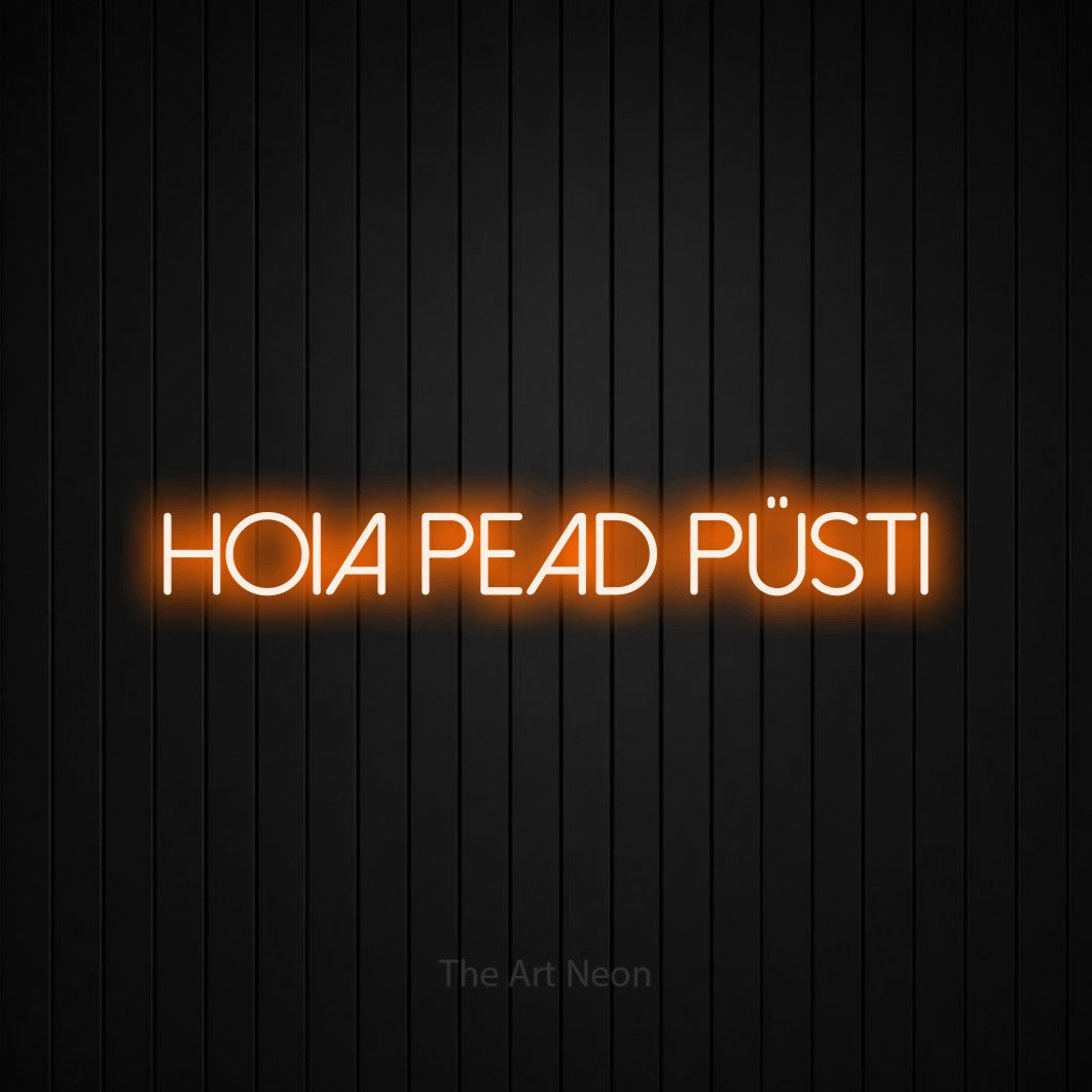 LED neon sign reading “Hoia Pead Püsti”, arranged in a single line.