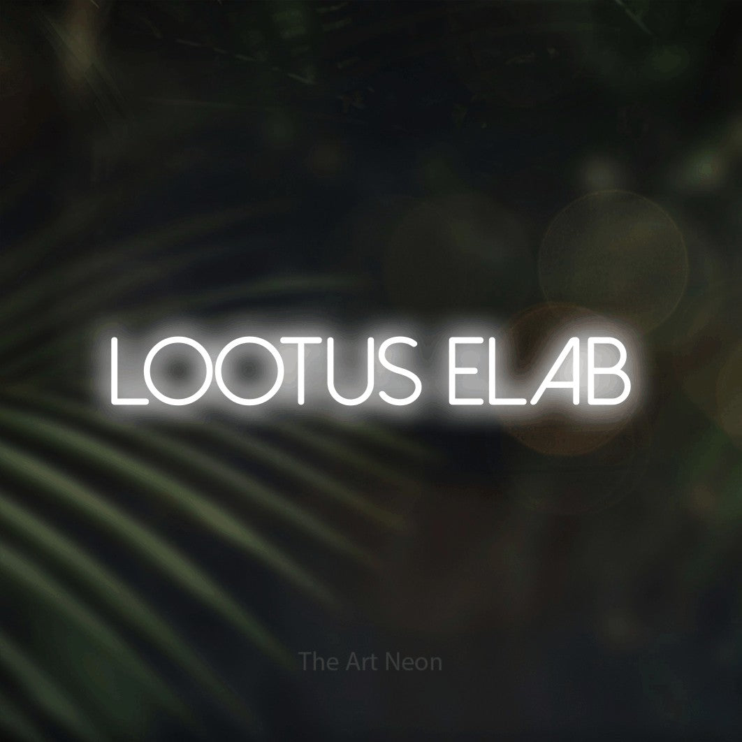 LED neon sign reading “Lootus elab”, arranged in a single line.