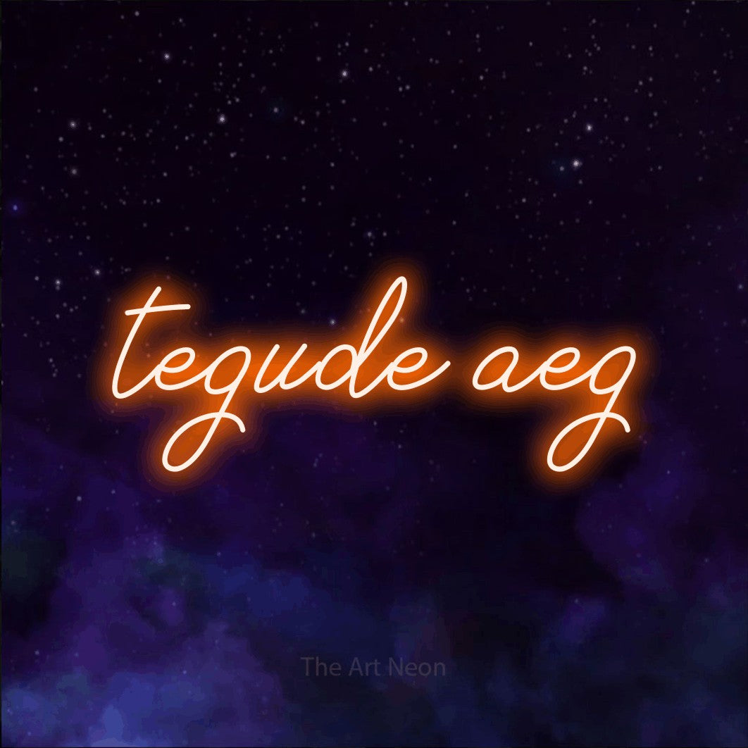 LED neon sign reading “tegude aeg”, arranged in a single line.