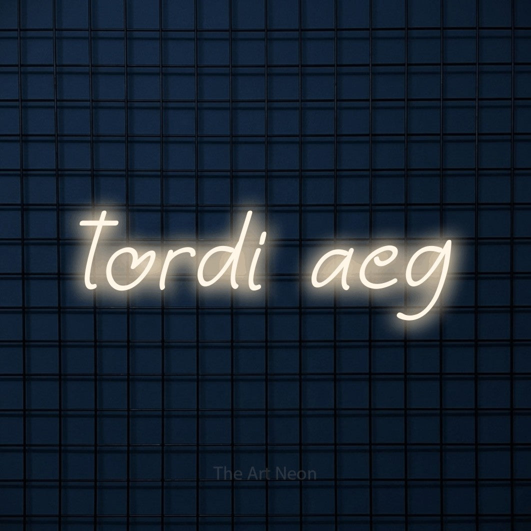 LED neon sign reading “tordi aeg”, arranged in a single line.