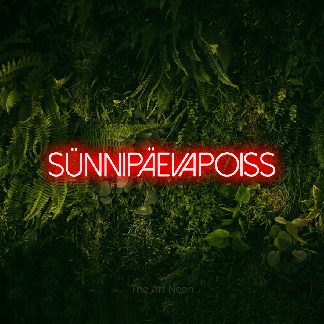 LED neon sign reading “Sünnipäevapoiss”, arranged in a single line.