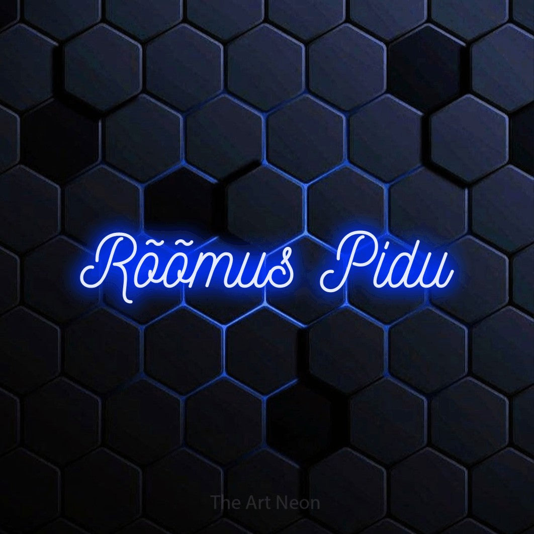 LED neon sign reading “Rõõmus Pidu”, arranged in a single line.