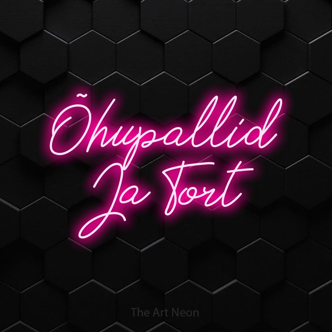LED neon sign reading “Õhupallid Ja Tort”, arranged in 2 lines.