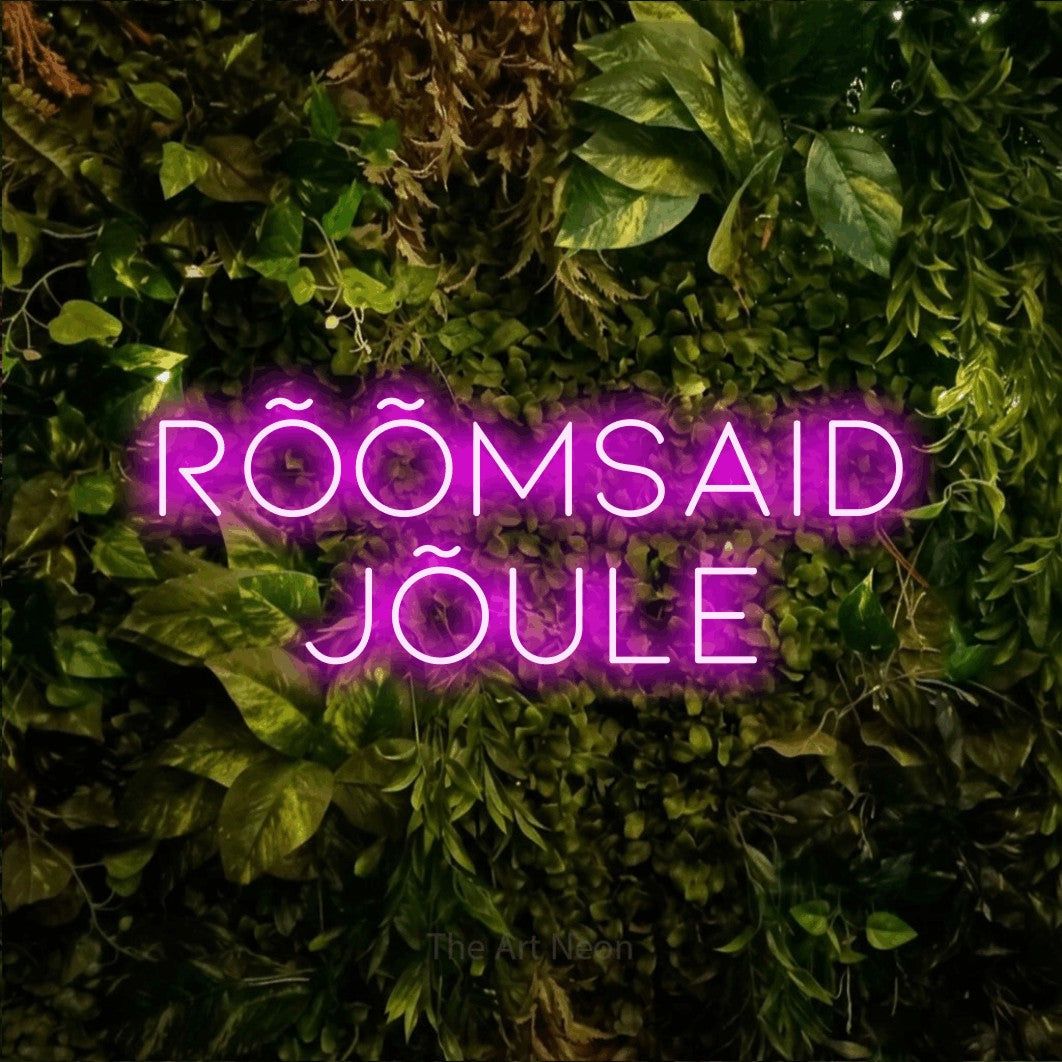 LED neon sign reading “RÕÕMSAID JÕULE”, arranged in 2 lines.