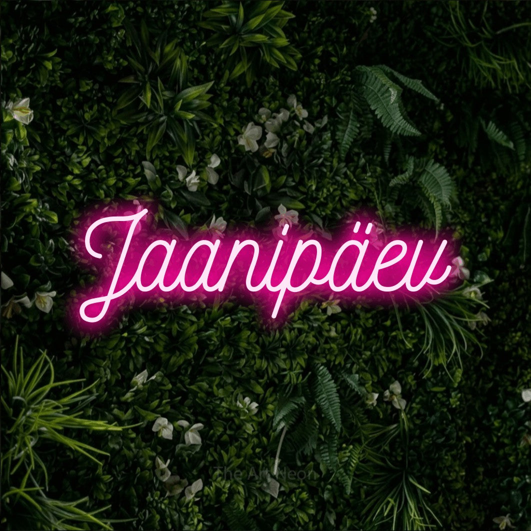 LED neon sign reading “Jaanipäev”, arranged in a single line.