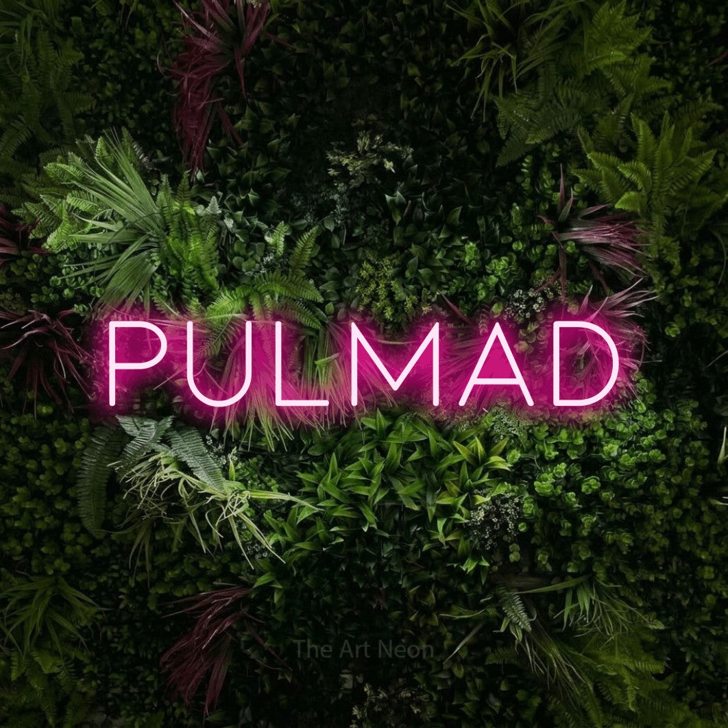 LED neon sign reading “Pulmad”, arranged in a single line.