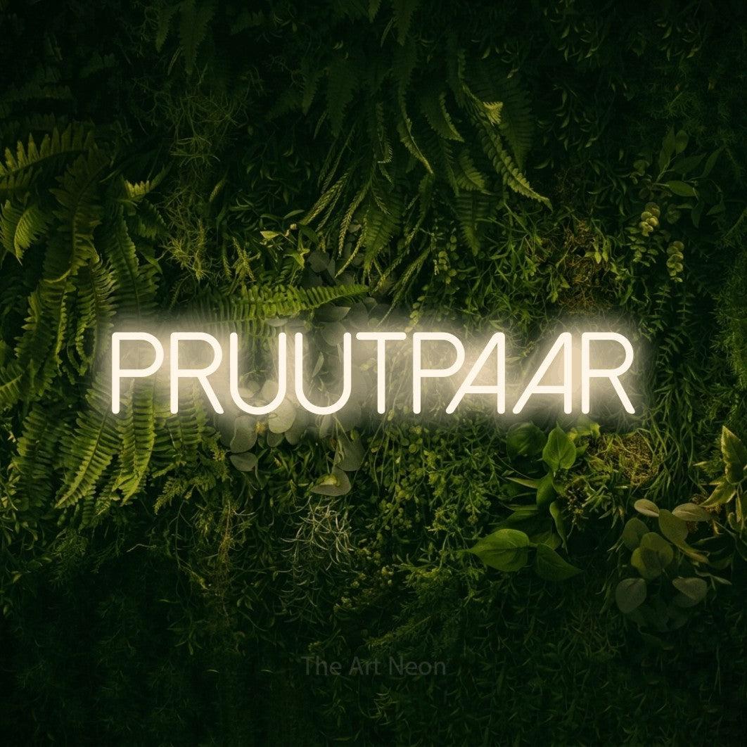 LED neon sign reading “PRUUTPAAR”, arranged in a single line.