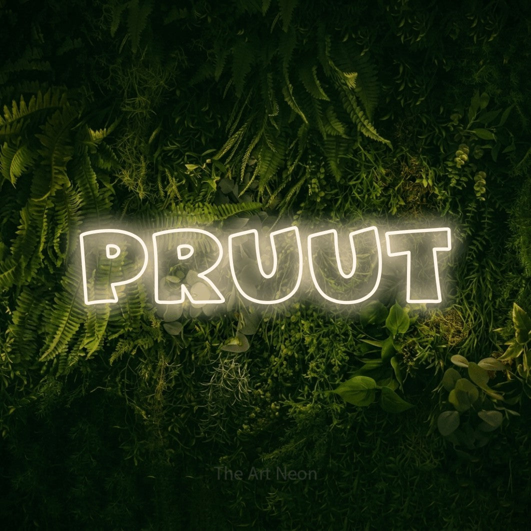 LED neon sign reading “Pruut”, arranged in a single line.
