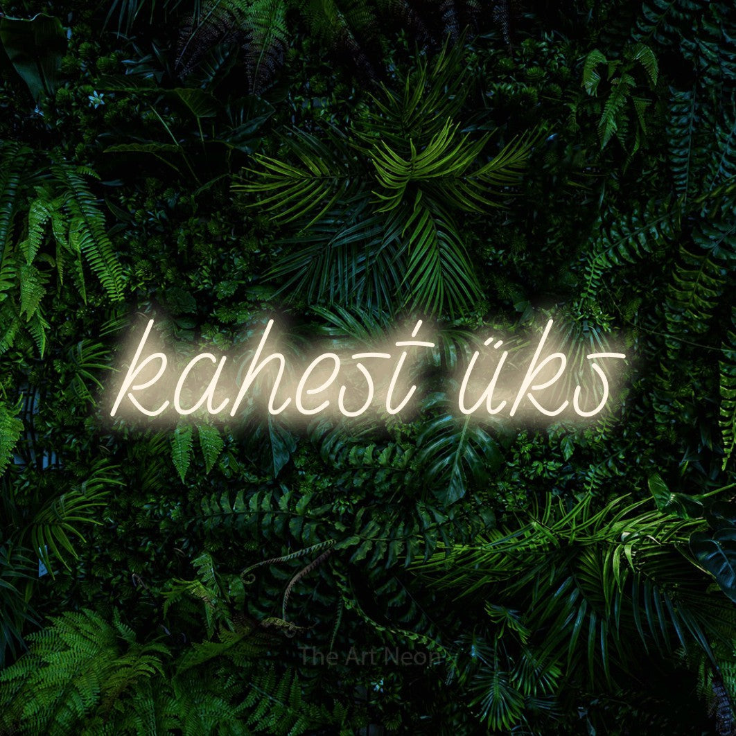 LED neon sign reading “kahest üks”, arranged in a single line.