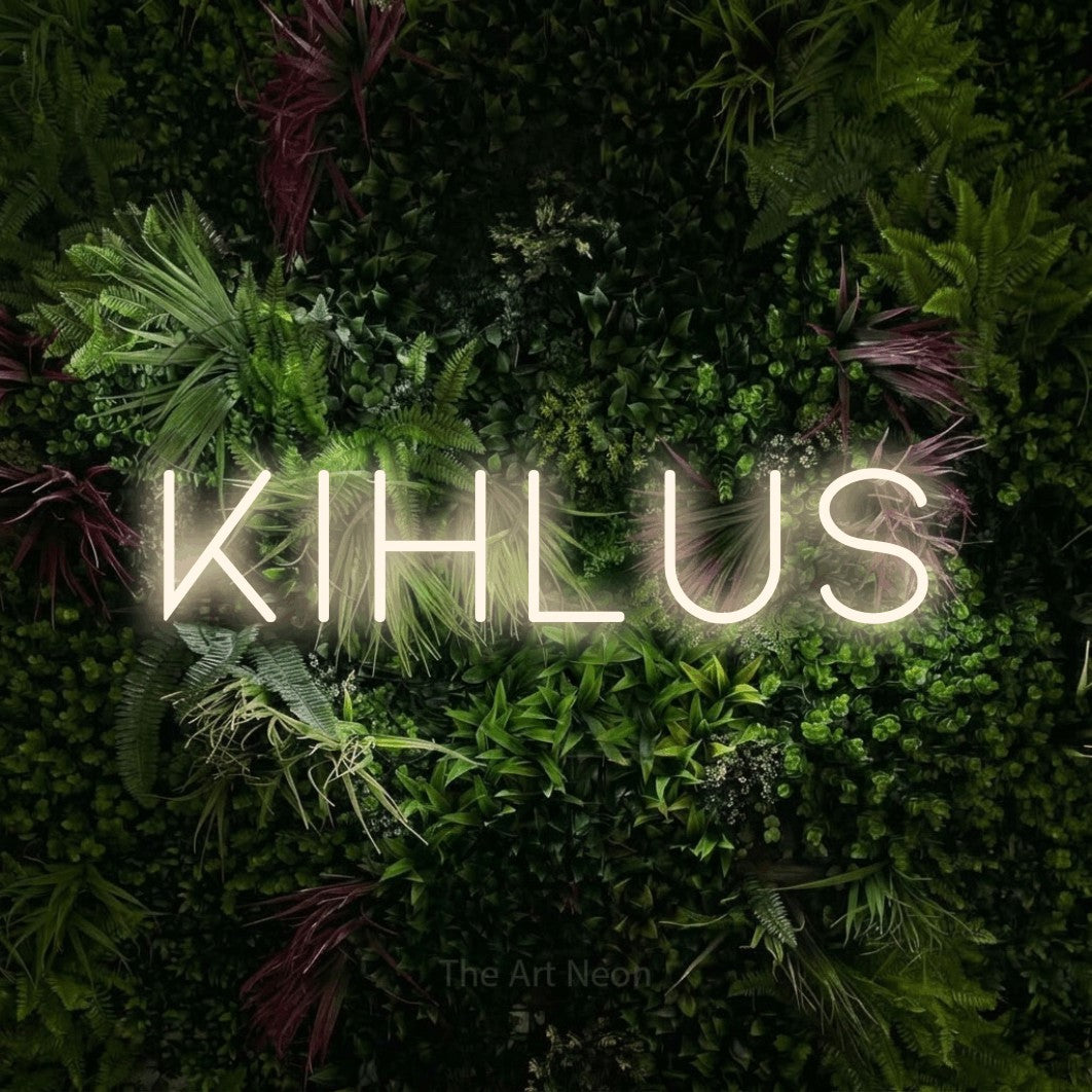 LED neon sign reading “KIHLUS”, arranged in a single line.
