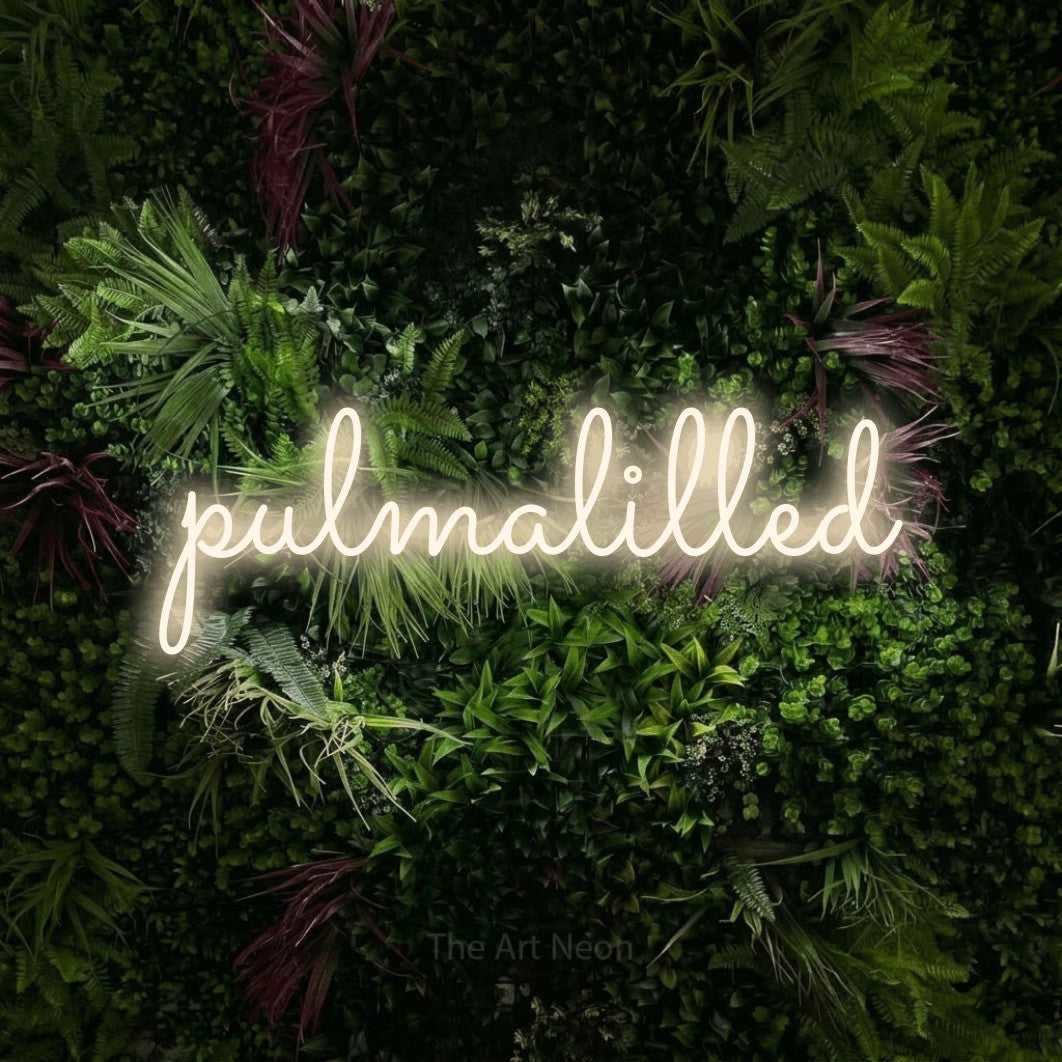 LED neon sign reading “pulmalilled”, arranged in a single line.