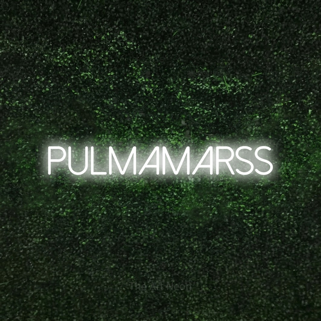 LED neon sign reading “pulmamarss”, arranged in a single line.