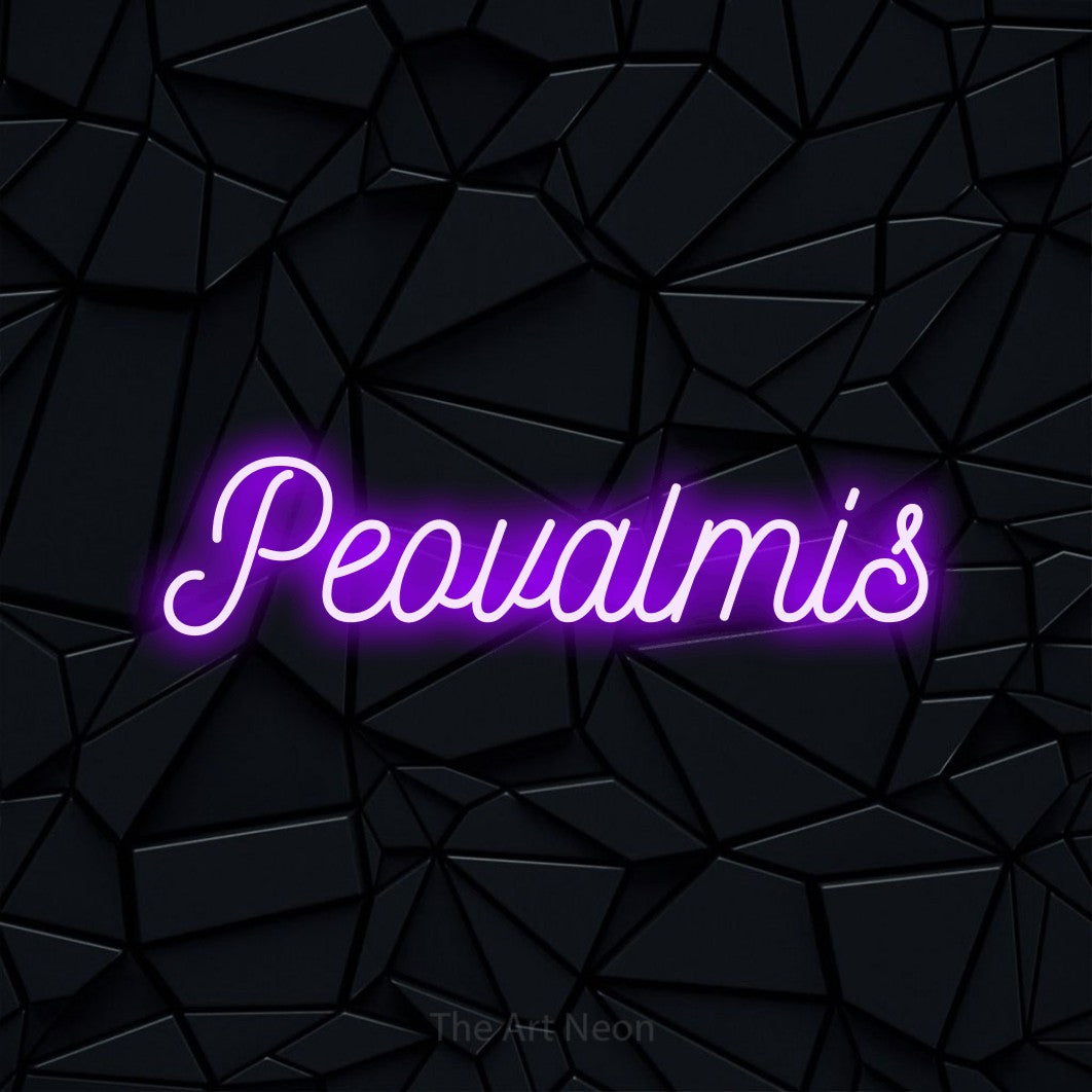 LED neon sign reading “Peovalmis”, arranged in a single line.