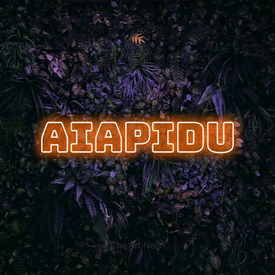 LED neon sign reading “AIAPIDU”, arranged in a single line.