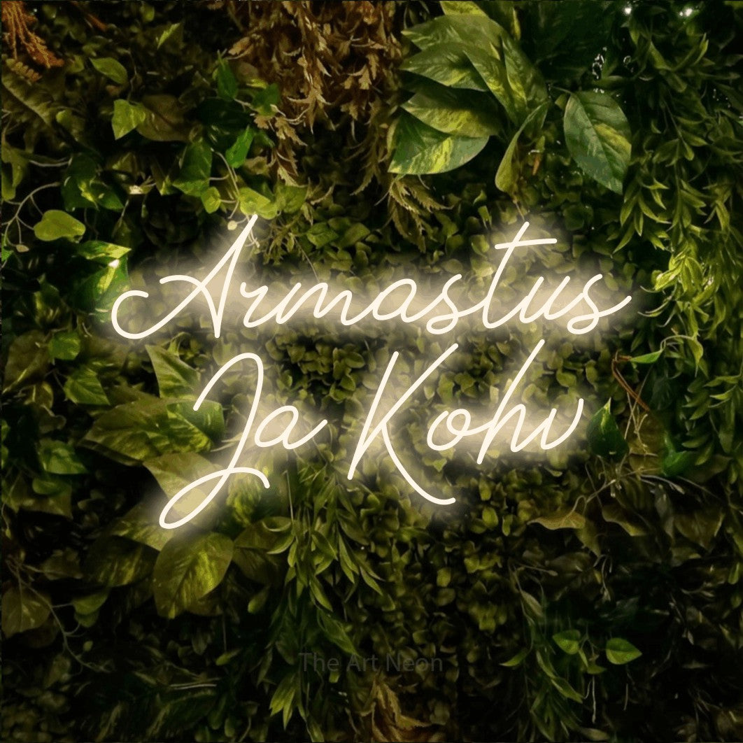 LED neon sign reading “Armastus Ja Kohv”, arranged in 2 lines.