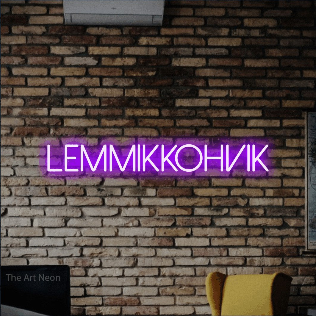 LED neon sign reading “LEMMIKKOHVIK”, arranged in a single line.