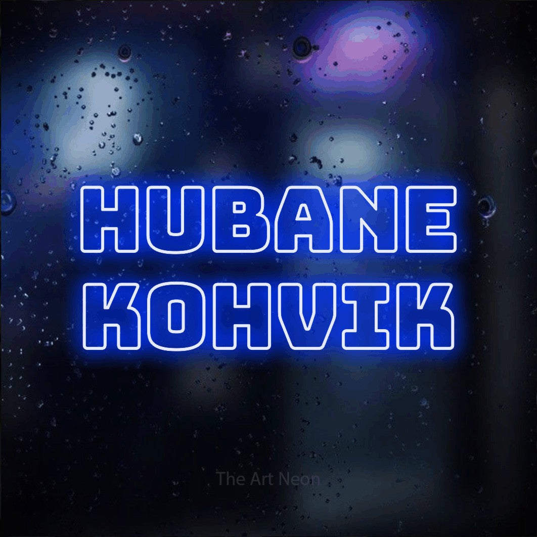 LED neon sign reading “Hubane Kohvik”, arranged in 2 lines.